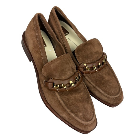 Anthropologie Dolce Vita Sallie Brown Suede Woven Chain Loafers - Picture 2 of 8